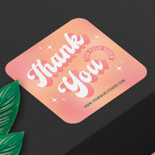 Retro Peach Pink Logo Business Thank You For Order Square Sticker