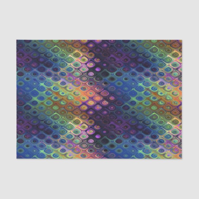 Retro Peacock Tiles Iridescent Blue Purple Green Tissue Paper (Front)