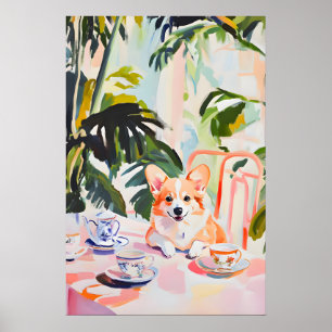 Retro Pembroke Welsh Corgi Poster, Corgi Oil Poster