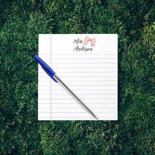 Retro Pencil Bow Custom Teacher Appreciation  Notepad