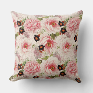 Retro Peony Flower Spring painterly Pattern Cushion
