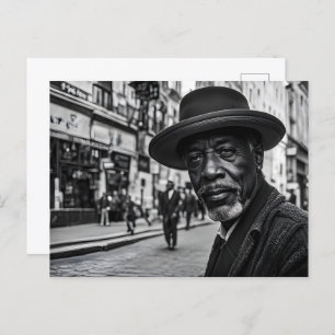 Retro people in street postcard