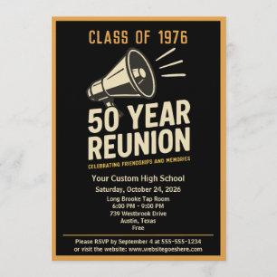 Retro Pep Rally Style 50 Year Class Reunion Invitation