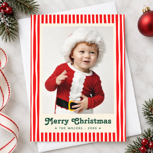 Retro Peppermint Stripes Merry Christmas Photo Holiday Card