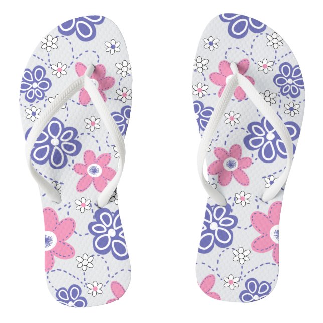 Retro Periwinkle Pink Flowers Jandals (Footbed)