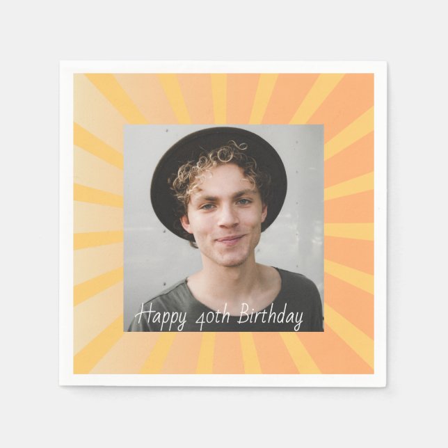 Retro Personalised 40th Birthday Photo  Napkin (Front)