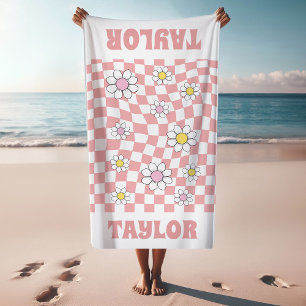 RETRO Personalised Beach Towel Custom Name Daisy