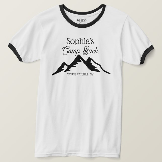 Retro Personalised Camp Bach Mountains Black  T-Shirt (Design Front)