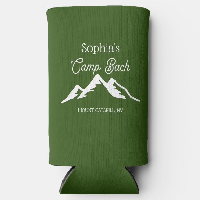 Retro Personalised Camp Bach Mountains Green  Seltzer Can Cooler (Front)