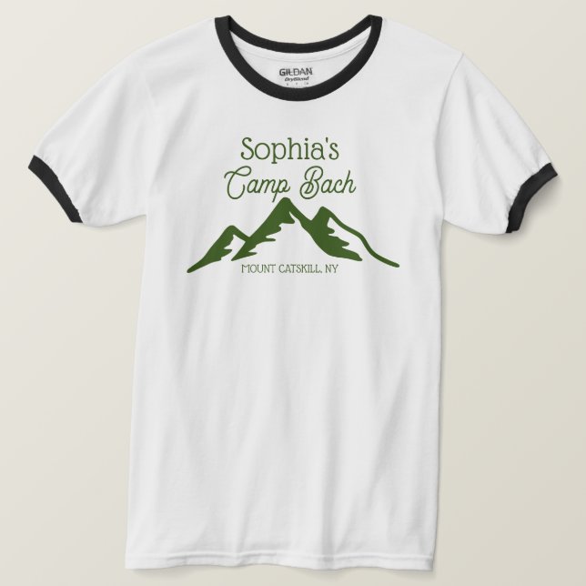 Retro Personalised Camp Bach Mountains Green  T-Shirt (Design Front)