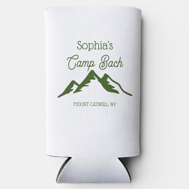 Retro Personalised Camp Bach Mountains White Seltzer Can Cooler (Front)