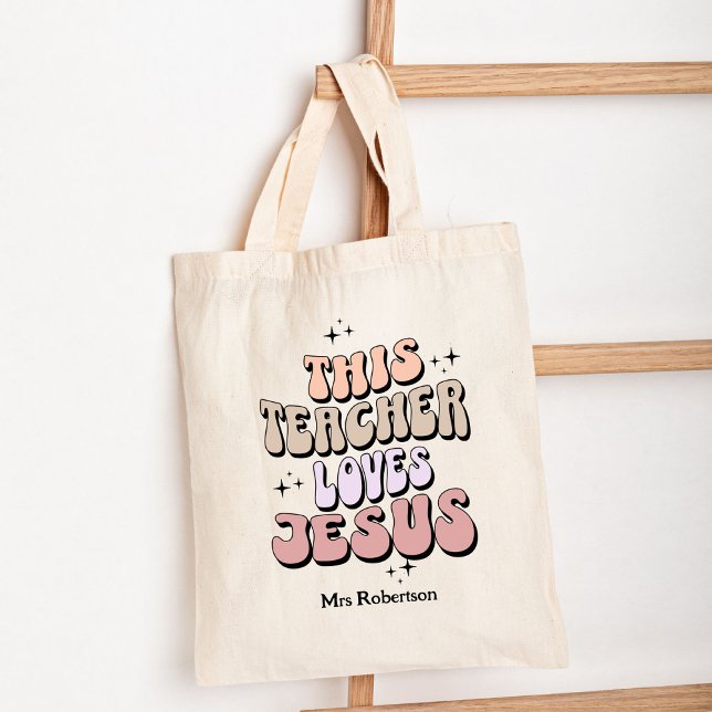 Retro personalised faith teacher appreciation  tote bag (Creator Uploaded)