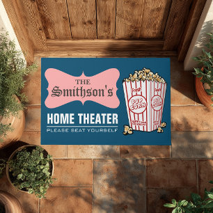 Retro Personalised Family Name Home Theatre Doormat