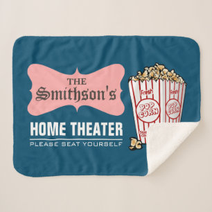 Retro Personalised Family Name Home Theatre Sherpa Blanket