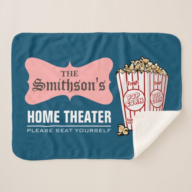 Retro Personalised Family Name Home Theatre Sherpa Blanket (Front (Horizontal))
