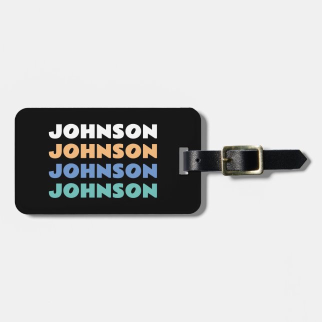 Retro Personalised Family Name Horizontal Luggage Tag (Front Horizontal)