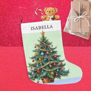 Retro Personalised Festive Xmas Tree Large Christmas Stocking