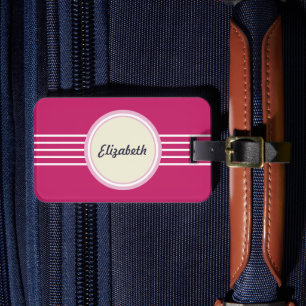 Retro Personalised Hot Pink Luggage Tag