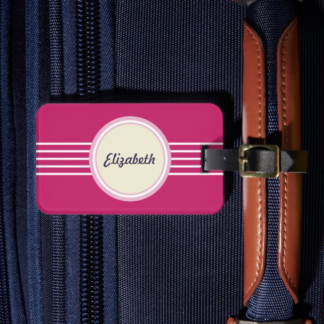 Retro Personalised Hot Pink Luggage Tag (Front Insitu 4)