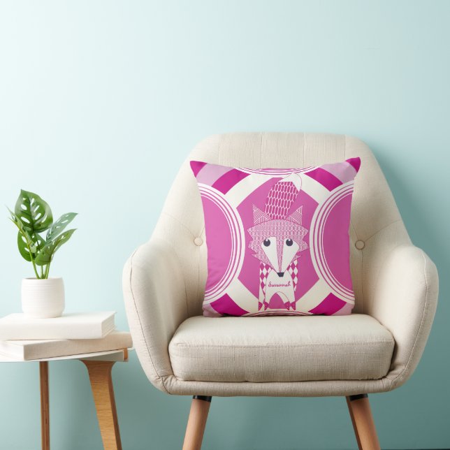 Retro Personalised Pink Fox Pillow (Chair)