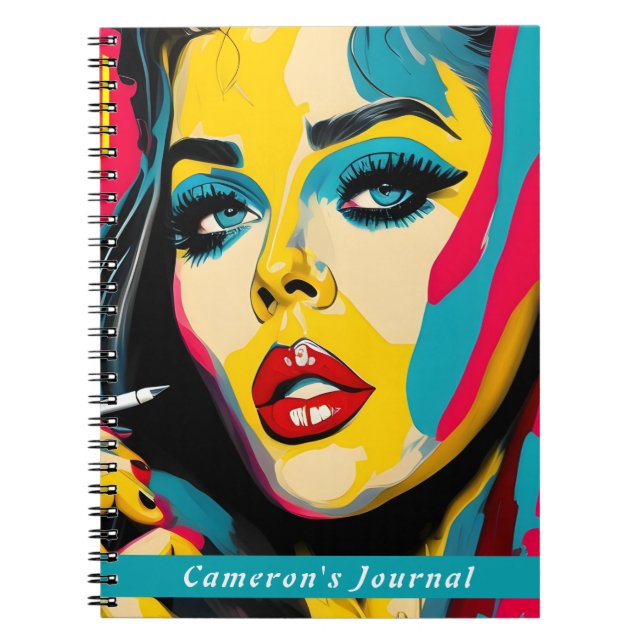 Retro Personalised Pop Art Bold Colour Custom Name Notebook (Front)