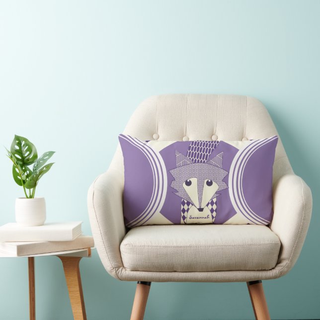 Retro Personalised Purple and Olive Fox Pillow (Chair)
