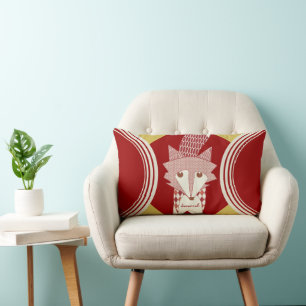 Retro Personalised Red Stylised Fox Pillow