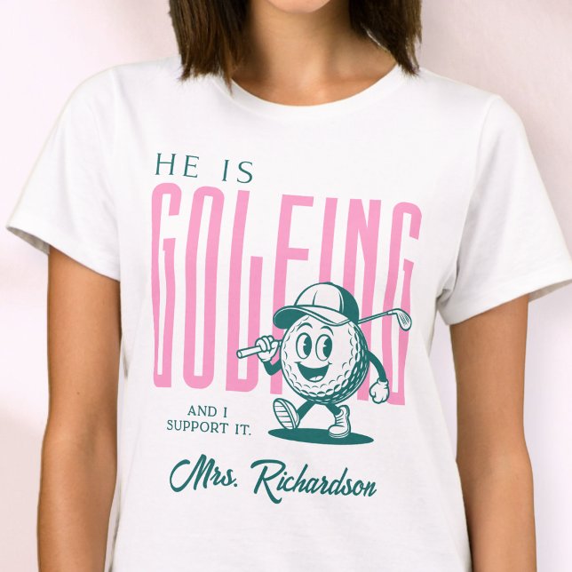 Retro Personalised Script Mrs Pink Funny Golf Wife T-Shirt (Retro Personalized Script Mrs Pink Funny Golf Wife T-Shirt)