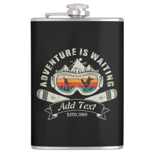 Retro Personalised Ski Adventure Hip Flask