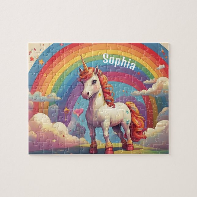Retro Personalised Unicorn Jigsaw Puzzle (Horizontal)