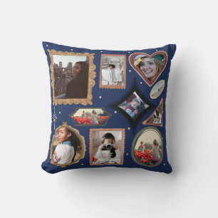 Retro Personalized 12 Photo Collage Template DIY Cushion