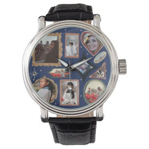 Retro Personalized 12 Photo Collage Template DIY Watch