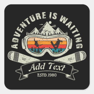 Retro Personalized Ski Adventure Square Sticker