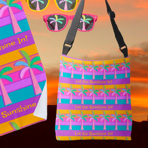 Retro Personalized Sunset Tropical Palms Crossbody Bag