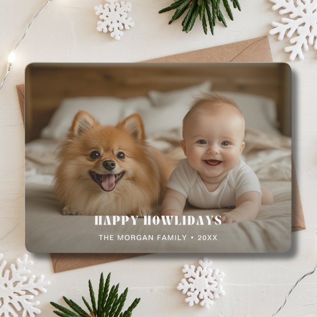 Retro Pet Happy Howlidays Dog Photo Christmas Holiday Card (Creator Uploaded)