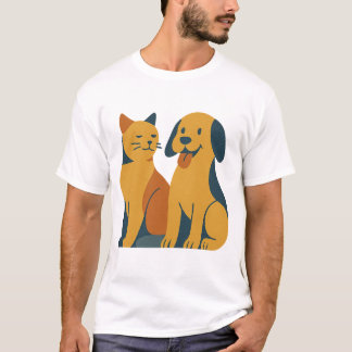 Retro Pet Pals – Mid-Century Cat & Dog Art T-Shirt