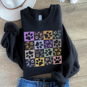 Retro Pet Paw Checkered Pattern  Sweatshirt
