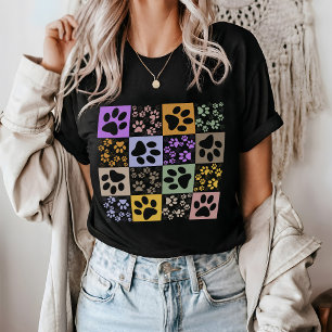 Retro Pet Paw Checkered T-Shirt