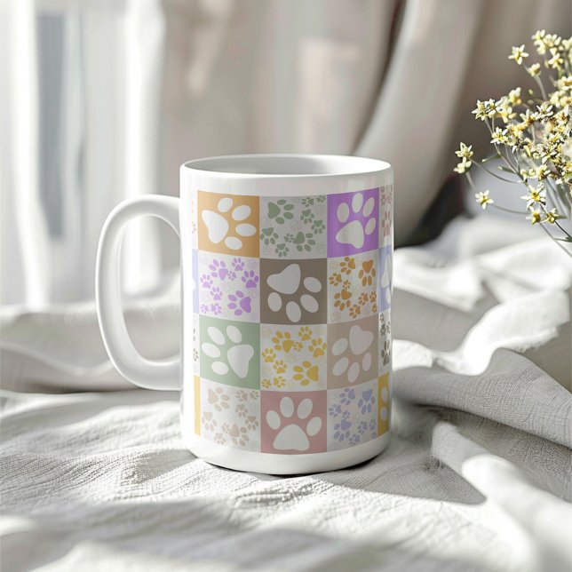 Retro Pet Paw Chequered  Coffee Mug (Creator Uploaded)