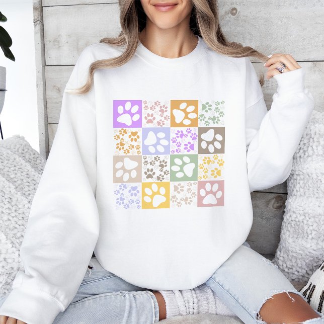 Retro Pet Paw Chequered Pattern  Sweatshirt (Creator Uploaded)