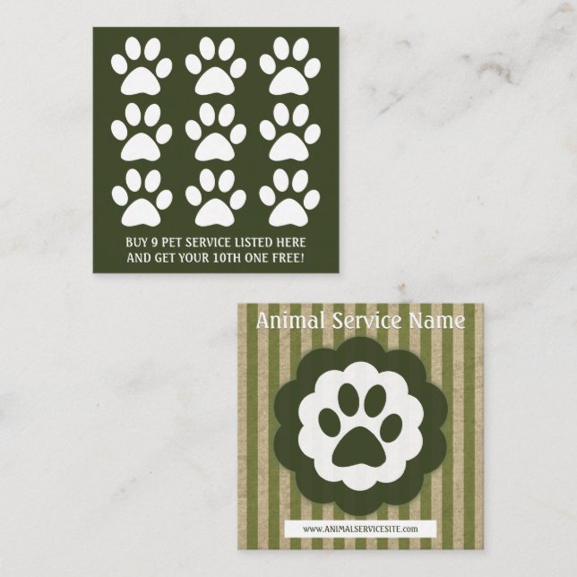 retro pet paw diamond loyalty punch card (Front/Back)
