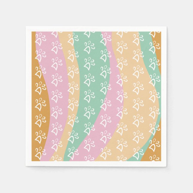 Retro Pet Paw Print Marble Groovy   Napkin (Front)
