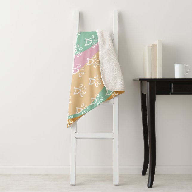 Retro Pet Paw Print Marble Groovy  Sherpa Blanket (In Situ)