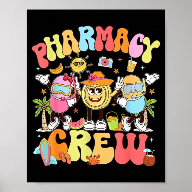 Retro Pharmacy Crew Summer Vacation Pharm Tech Poster (Front)