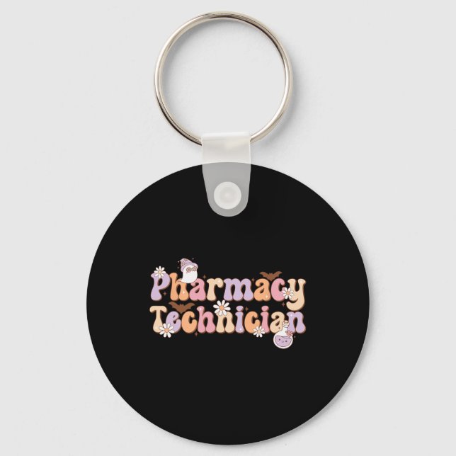 Retro Pharmacy Technician Halloween Spooky Pharmac Key Ring (Front)