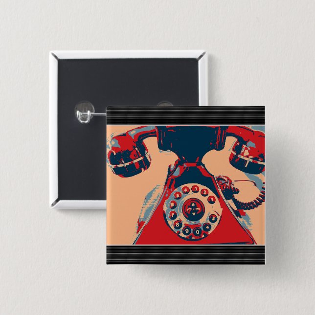 Retro Phone 15 Cm Square Badge (Front & Back)