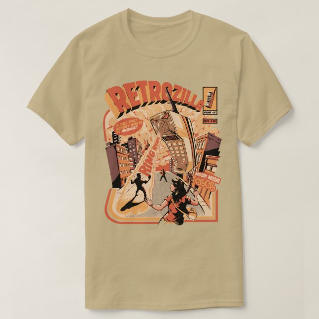 Retro Phonezilla Black T-Shirt (Design Front)