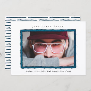 Retro Photo Blue Frame Graduation High School Announcement