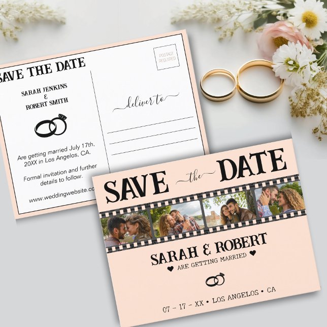 Retro Photo Film Strip Wedding Save the Date Postcard (Retro Photo Film Strip Wedding Save the Date Postcard)