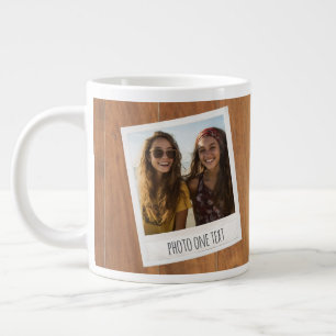Retro Photo Frame - 2 Pics on Rustic Wood Large Coffee Mug